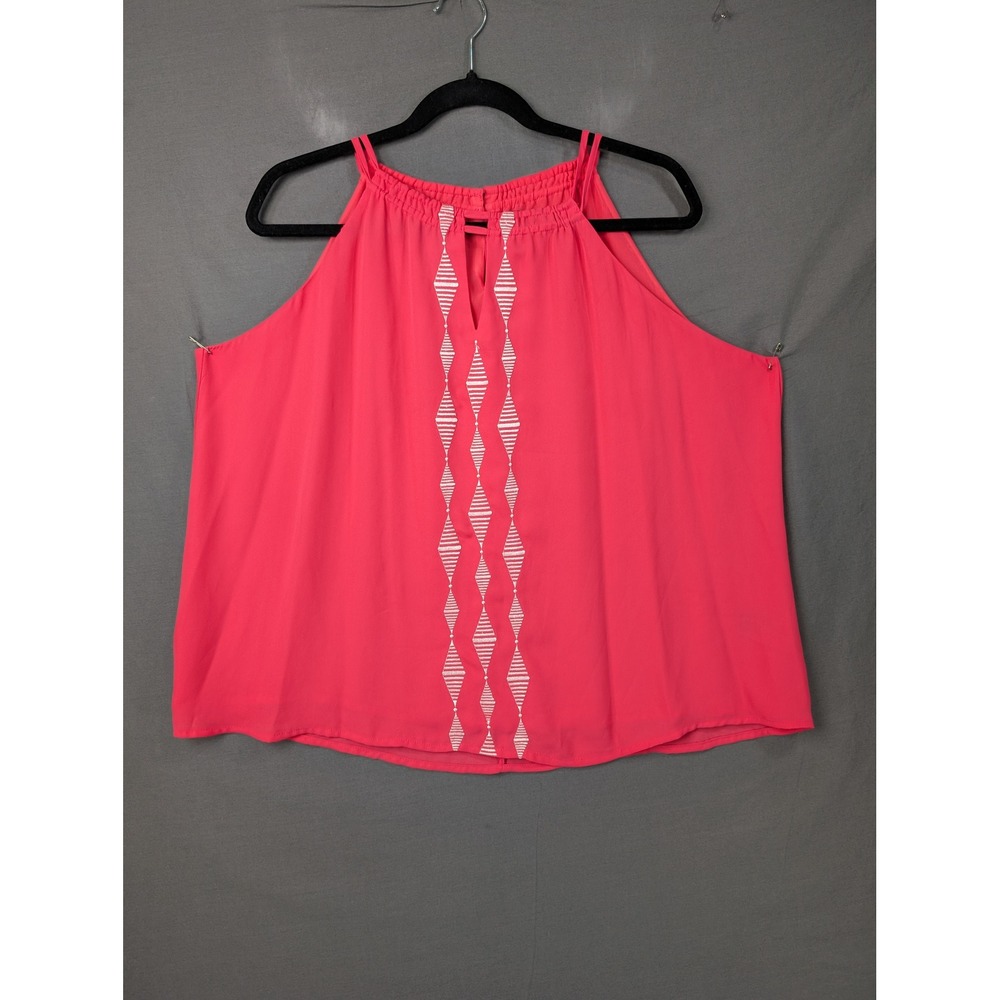 Apt. 9 Pink Sleeveless Embroidered Halter Top XL Keyhole Back 7935